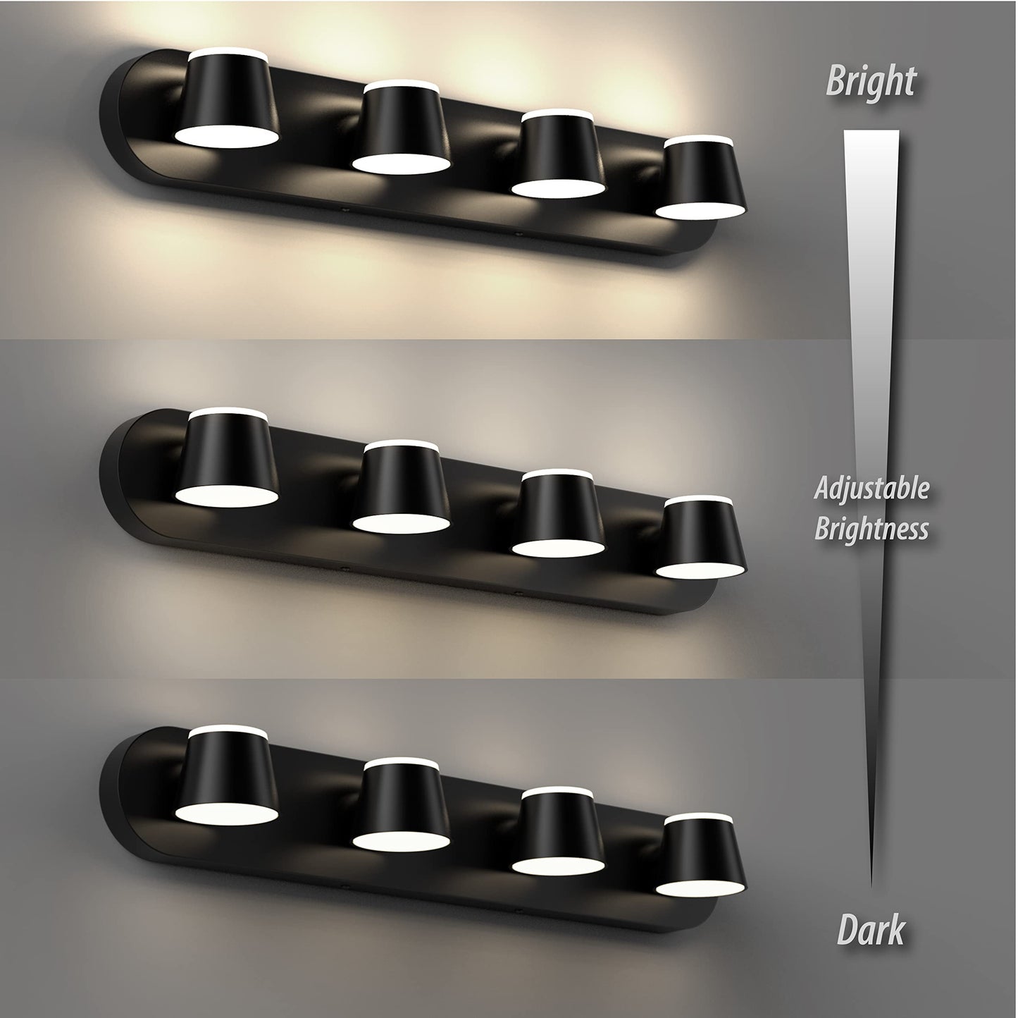 URSOLA 4 Light Bathroom Vanity Light, LED Black Wall Light Fixtures, Up and Down Rotatable Dimmable, 27 inch Bathroom Lighting Fixtures Over Mirror