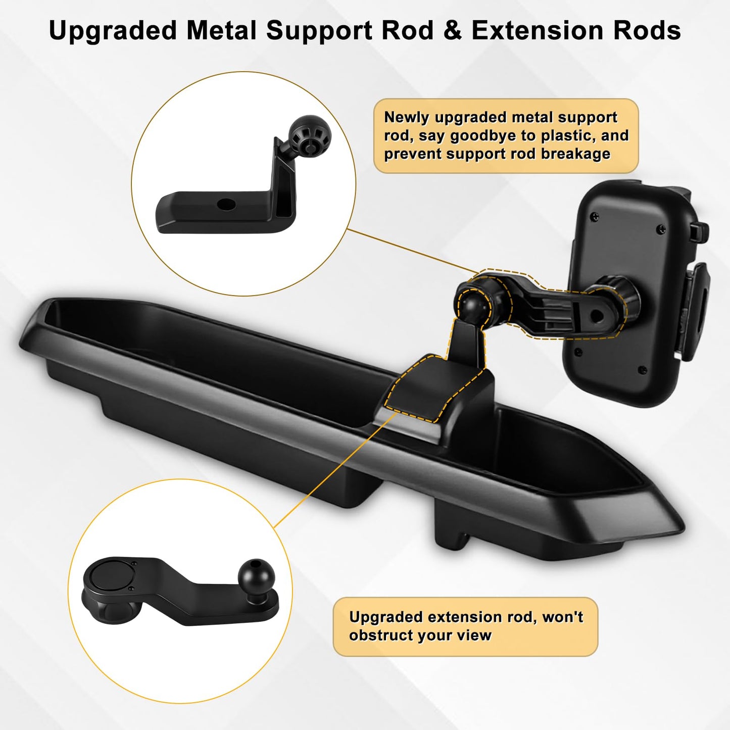 mupera Phone Mount for Jeep Wrangler JL JLU Gladiator JT 2018-2023, Heavy Duty Metal Extension Arm Dash Tray System Kit - Cell Phone Holder, Not