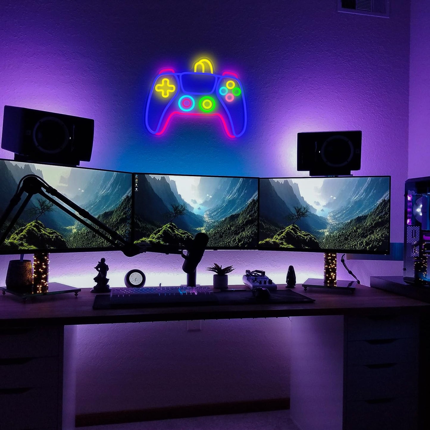 Gamer Neon Sign 17'' x 13'' Big Colorful Gaming Controller Neon Light Dimmable USB Powered Gamepad Shaped Gaming Led Light Up Sign for Teens Boys