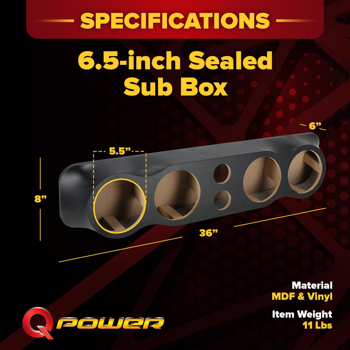 Q Power Vinyl Pod Quad 6.5" Speaker Box, 4-Hole Sealed Enclosure, Black