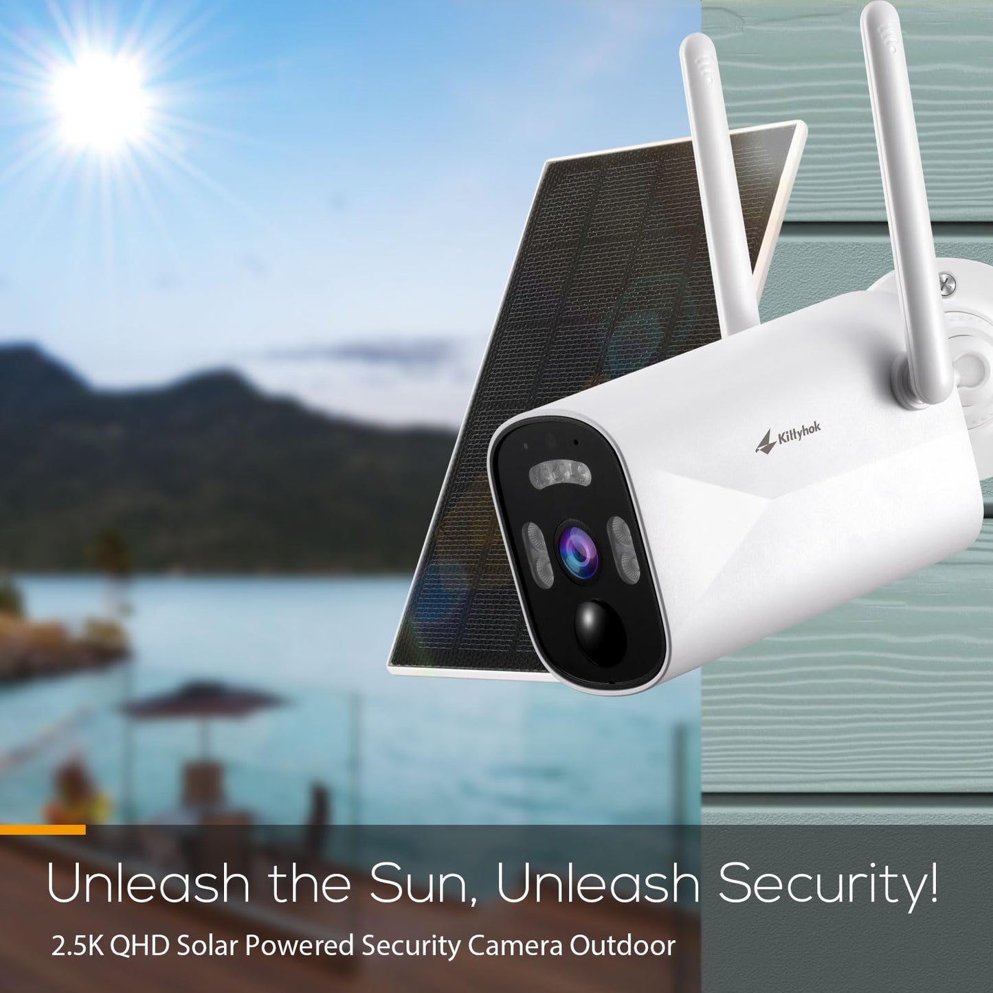 Kittyhok Solar Security Camera Outdoor System with Monitor | 4pcs Wireless Solar Powered Security Camera, Human Detection, Spotlight, for Home