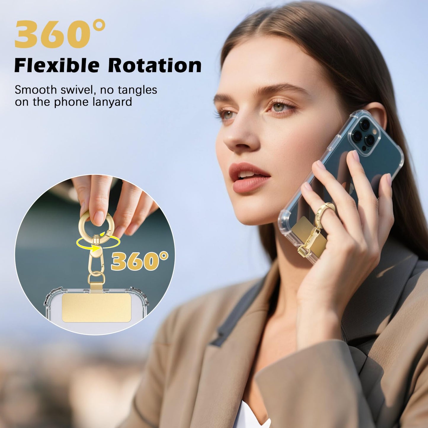 MoKo Heavy Duty Phone Tether Tab ×2, 360° Rotatable Spring O Ring ×2, Metal Ultra-Thin Cellphone Lanyard Pads Cellphone Strap Patches Connector Tether