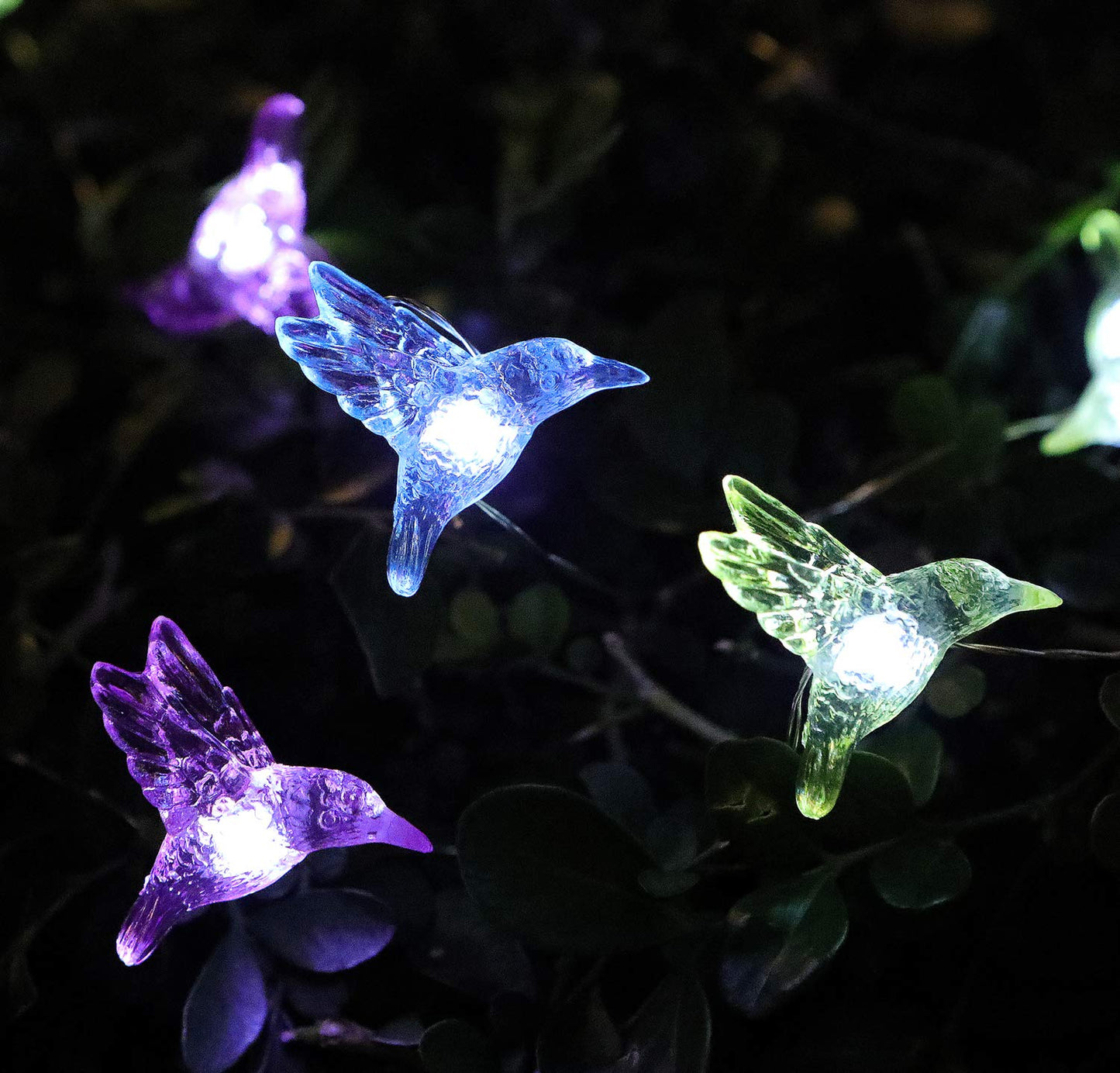 WSgift Solar Hummingbird String Lights, 15.8 Ft 30 Warm White LED Outdoor Waterproof Bird Fairy String Lights for Garden Yard Outdoor Decorations