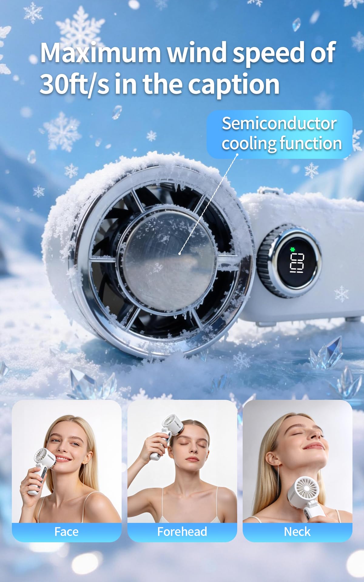 3-in-1 Foldable Neck Handheld Fan, Semiconductor Refrigeration Fan, 100 Speed Adjustable, 3600mAh Rechargeable Fan 12H Runtime, 9M/S Cooling Fan