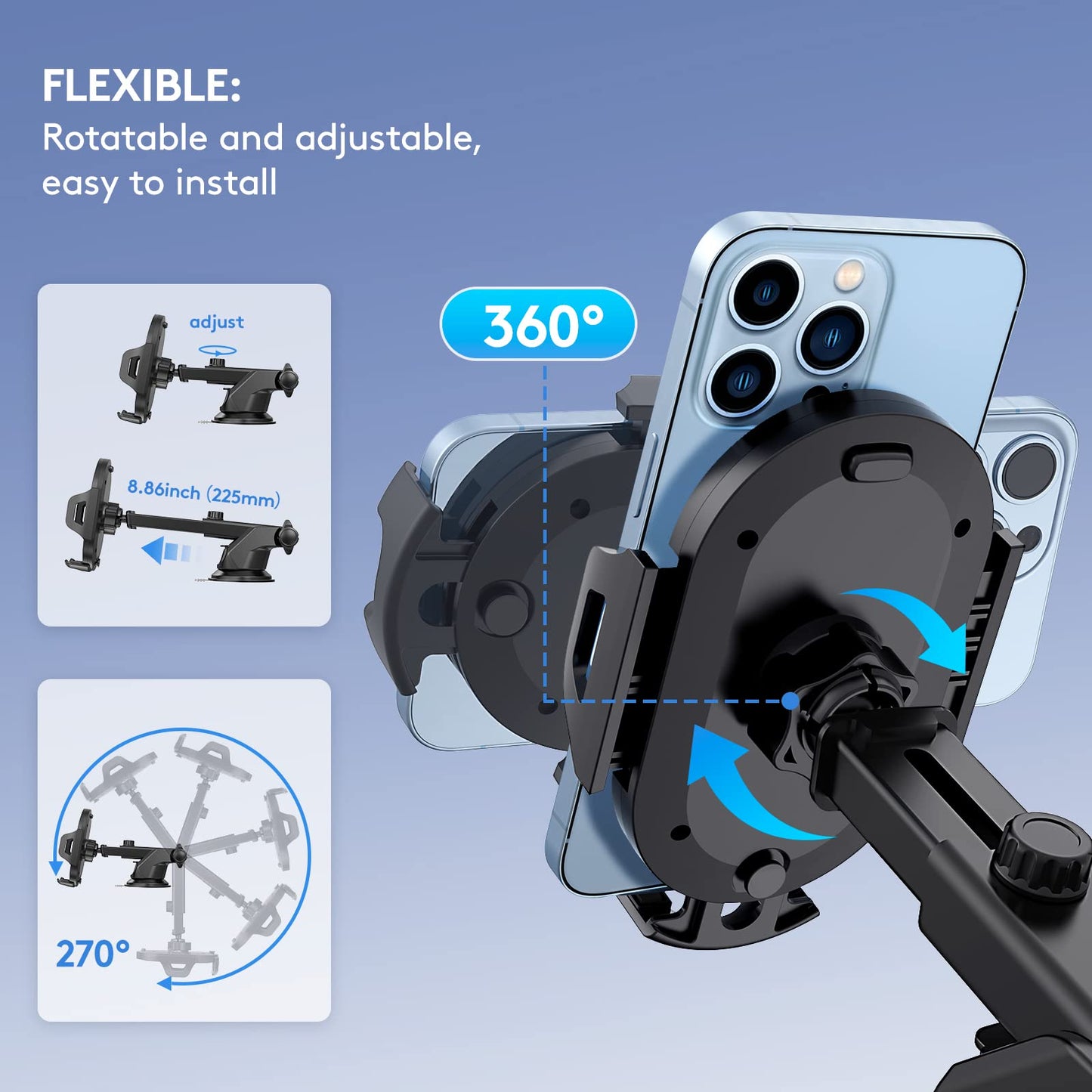 Lusosh Universal Car Phone Holder, Strong Suction Cup Super Stable Phone Mount for Car Fit for iPhone 16 15 14 Pro Max All Smartphones