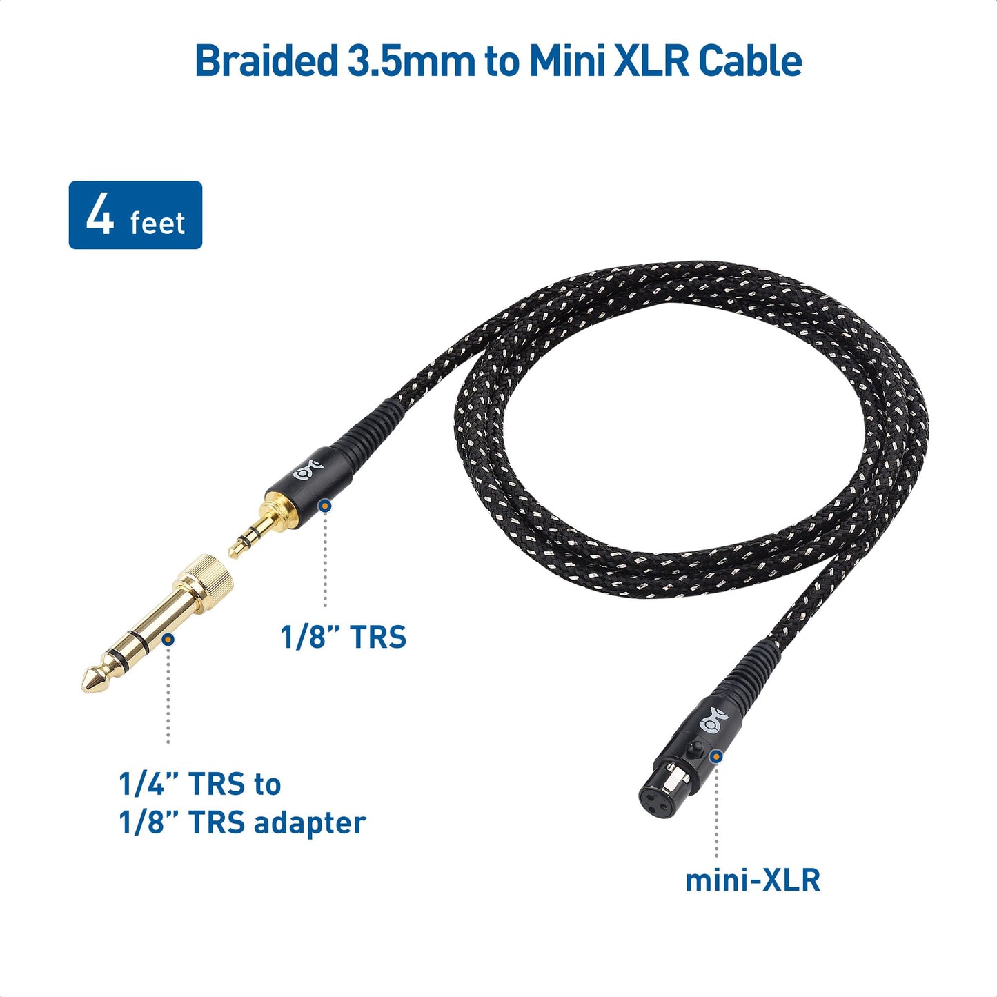 Cable Matters Premium Braided 3.5mm to Mini XLR Headphone Cable 4 ft - Compatible with Beyerdynamic DT 1770 Pro, DT 1990 Pro, AKG K240, K182, K175