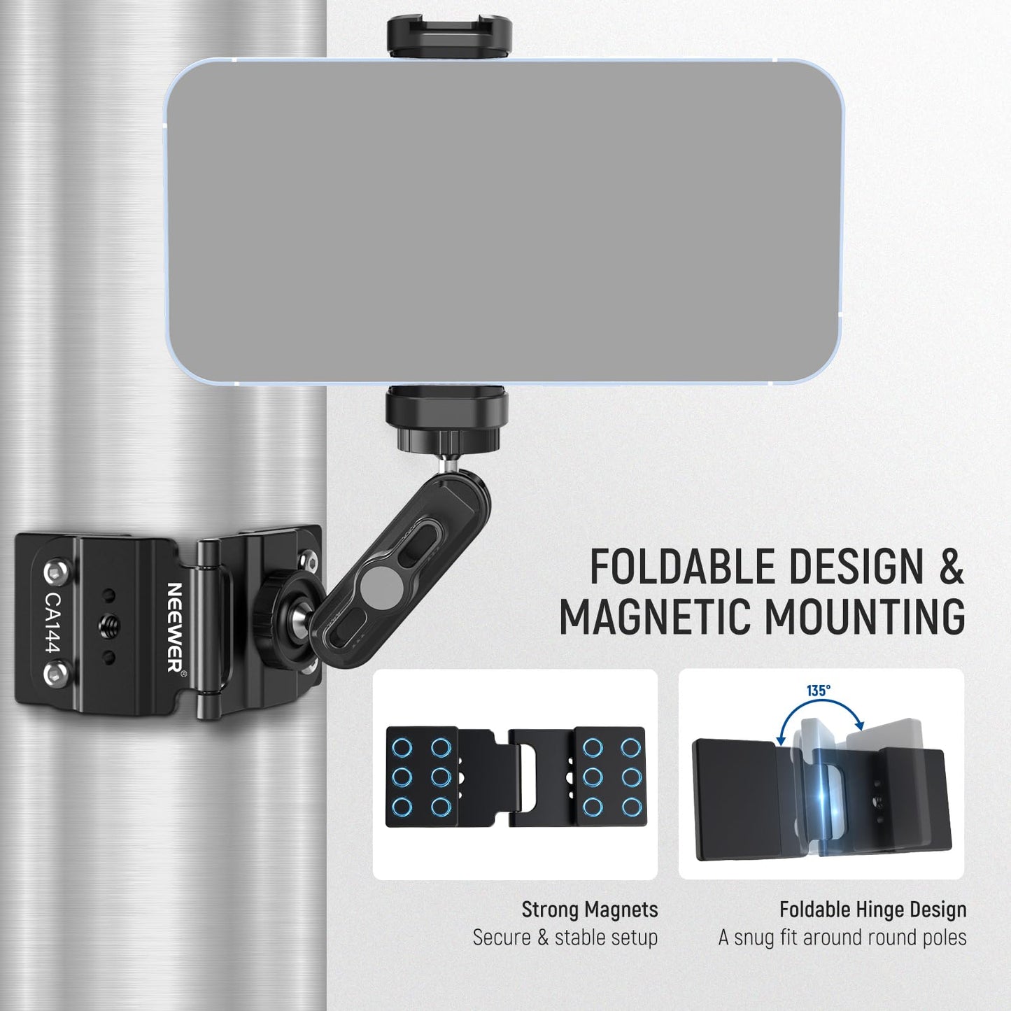 NEEWER Magnetic Fence Mount Compatible with Mevo Start Pocket Radar GoPro Insta360 DJI, Dual Mounting Kit Compatible with Gamechanger App for Baseball