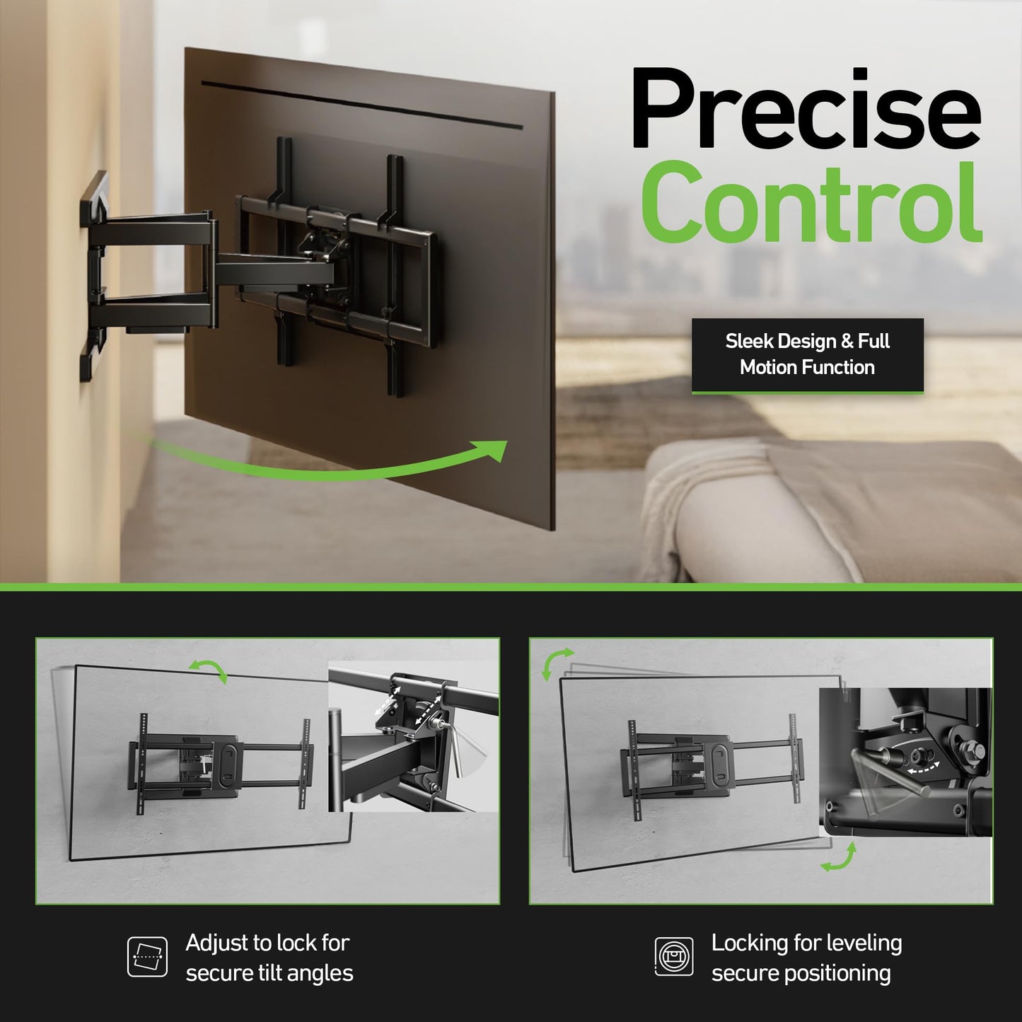 Heavy Duty Dual Arm Articulating TV Wall Mount Bracket for TCL Q Class | QM7 75QM751G 75 Inch TV - Tilt & Swivel with Reduced Glare