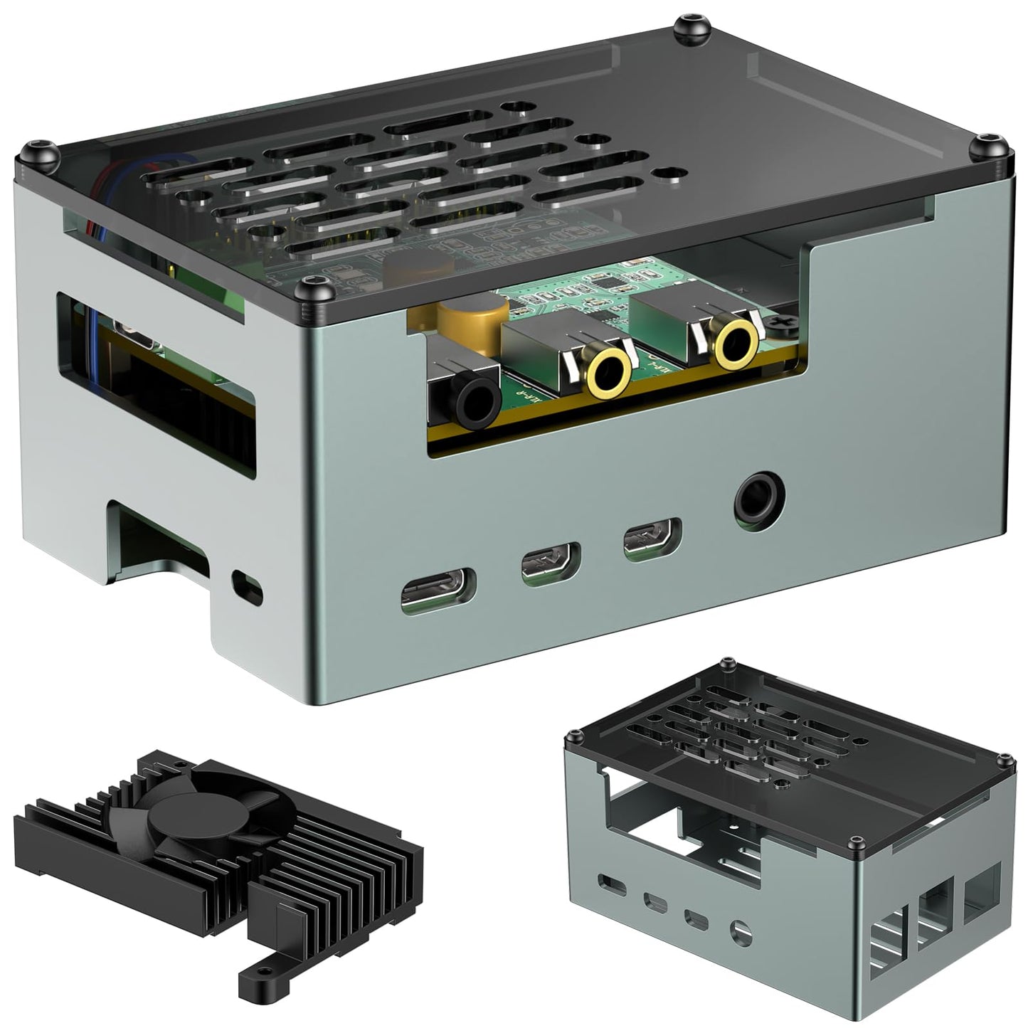 InnoMaker Aluminum Alloy Case for Raspberry Pi 4 - Compatible with DAC/DAC PRO/AMP/AMP PRO/RS485&CAN HAT, 3510 PWM Fan & Passive Heatsink Cooling