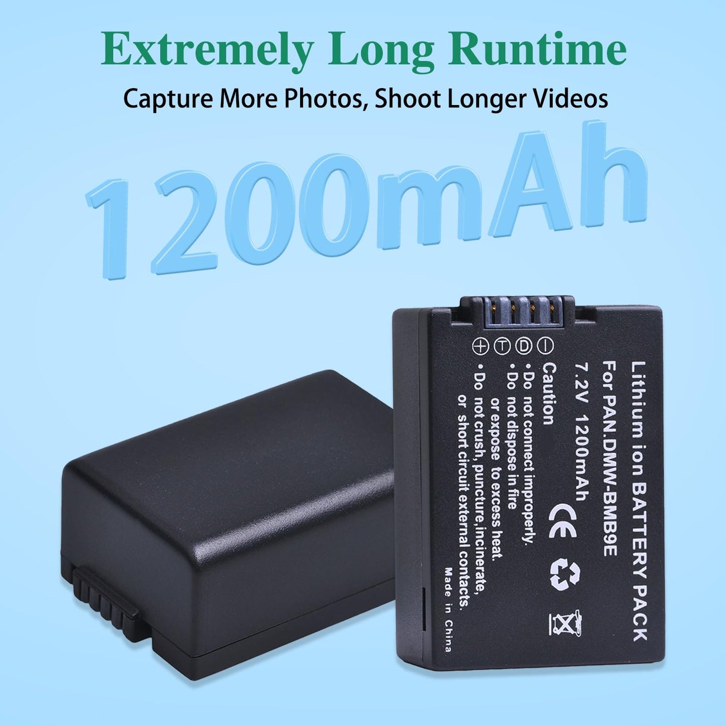Tectra 2pcs DMW-BMB9 DMW-BMB9PP Battery + LED USB Charger for Panasonic Lumix DC-FZ80, DMC-FZ40K, DMC-FZ45K, DMC-FZ47K, DMC-FZ48K, DMC-FZ60, DMC-FZ70