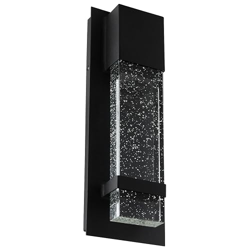 Sunlite LED Wall Sconce, Black Metal Frame with Raindrop Effect Glass Panel, 4.75" Wide, 5000K Daylight, Indoor & Outdoor, ADA Compliant