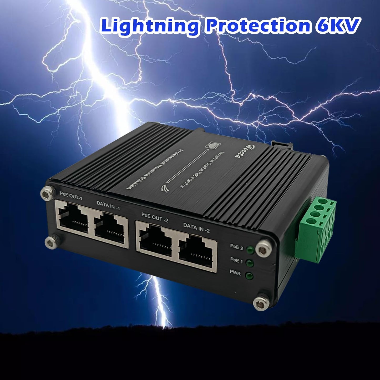 2 Ports Hardened Industrial Gigabit PoE+ Injector 30W Max Per Port 12~48VDC Power Input Support IEEE802.3af/at PoE Device Support 10/100/1000Base-T