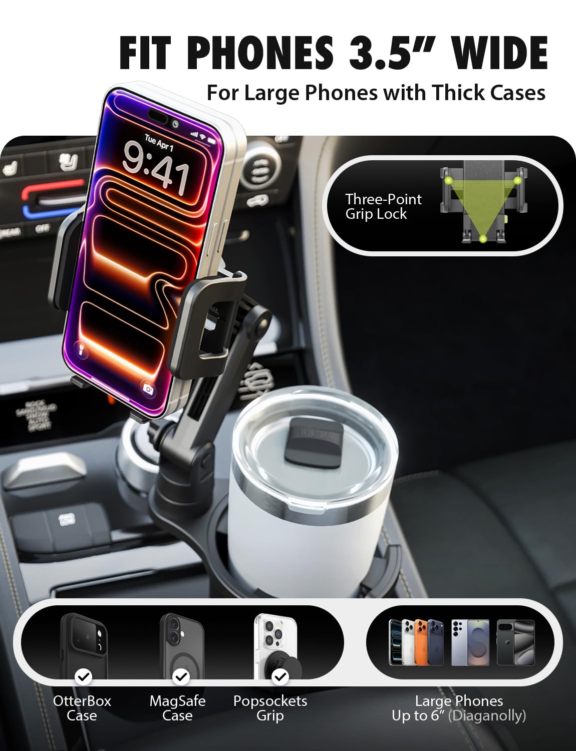 Bracketron Cup Holder Phone Mount for Car - TripGrip 2-in-1 Expandable Phone Holder with 360° Rotation & Ultra Stable Folding Support Legs, Fits
