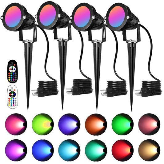 ELEGLO RGB LED Landscape Lighting,Color Changing Landscape Spotlight Outdoor 110V Decorative Party Light,Plug in Landscape Lights 16Colors+ Warm White