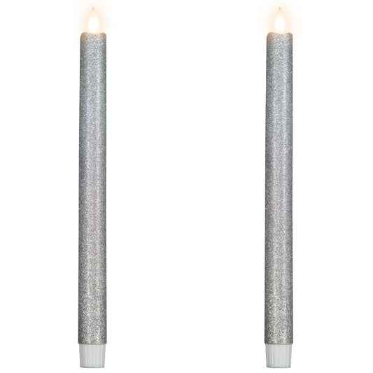 Northlight LED Flameless Flickering Taper Glittered Christmas Candles - 11" - Silver - Set 2