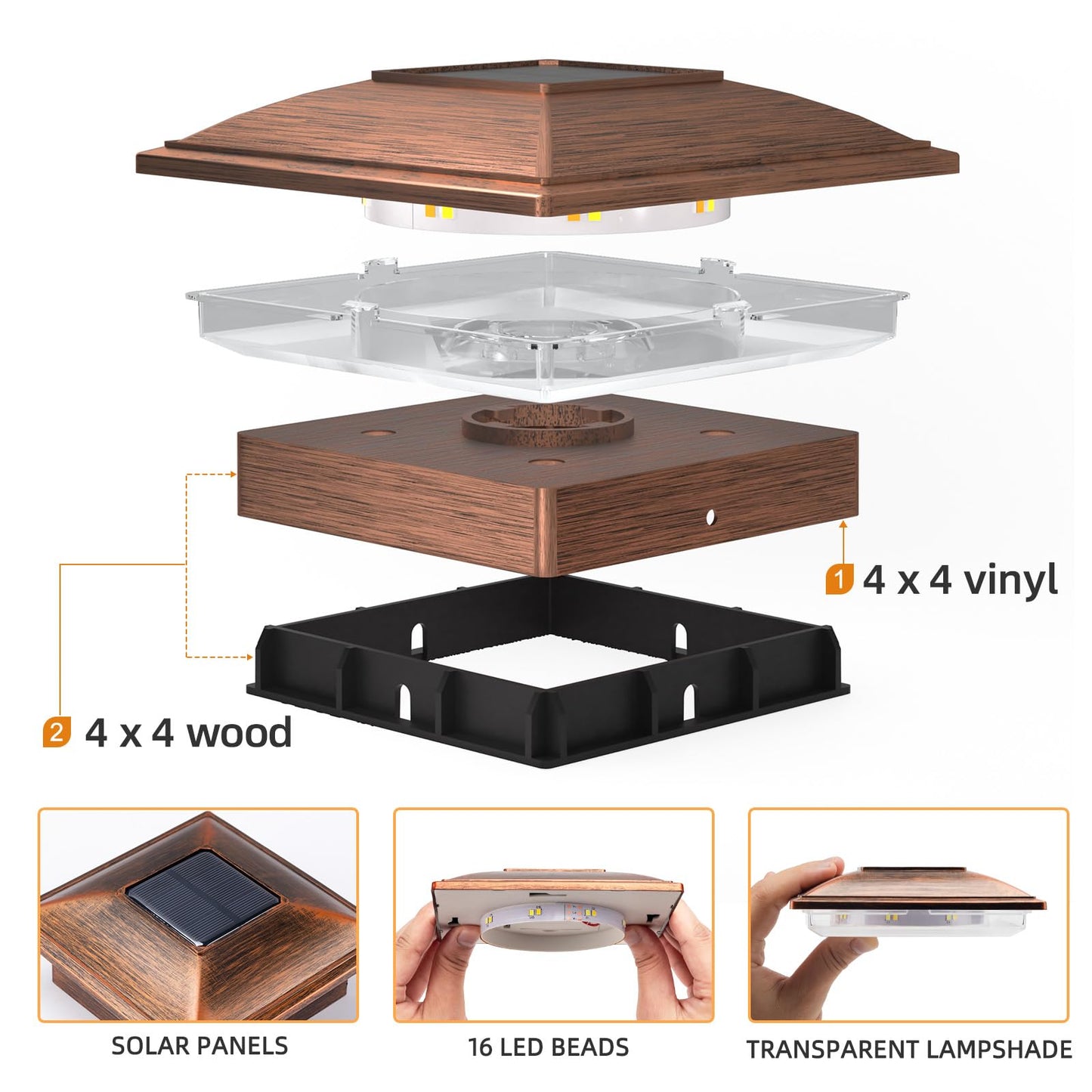 APONUO 16 Pack Fence Post Solar Lights, 2 Modes(Warm/Cool Light) Outdoor Waterproof 4x4 Post Solar Lights, Solar Powered Garden, Patio, Deck Decor