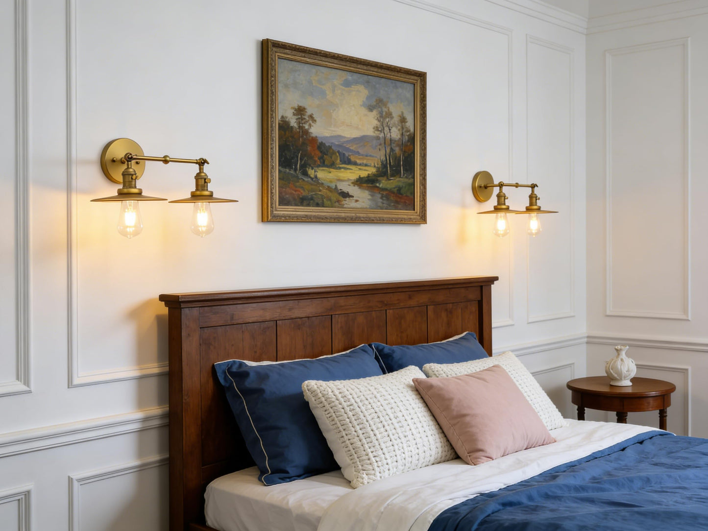Phansthy 2 Lights Wall Sconce Antique Finished Bathroom Vanity Light with Switch and Dual 7.87 Inches Flat Metal Lampshade (Antique)