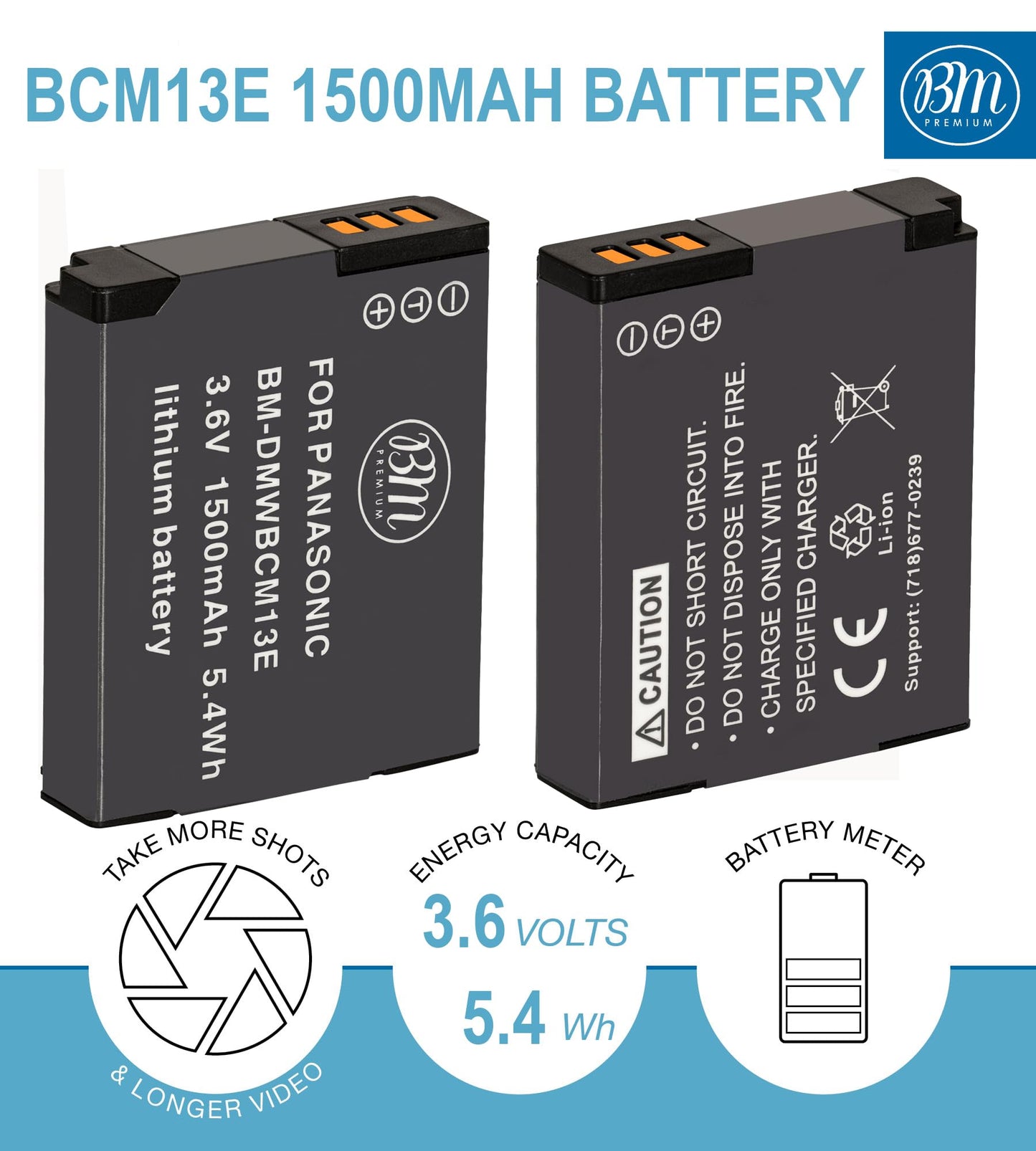 BM Premium DMW-BCM13E Battery and Charger for Panasonic Lumix DC-TS7, DMC-FT5A, LZ40, TS5, TS6, TZ37, TZ40, TZ41, TZ55, TZ60, DMC-ZS27, DMC-ZS30