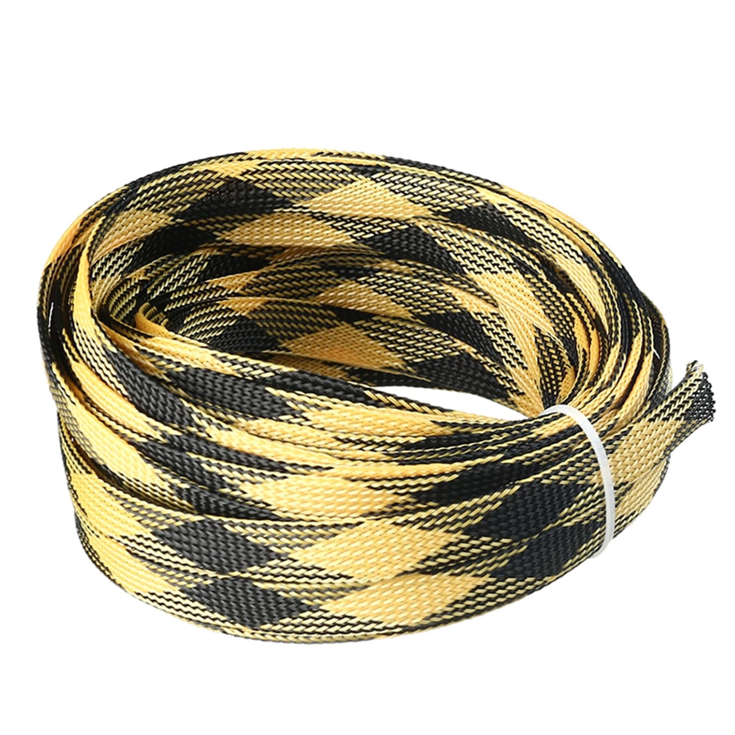 Bettomshin 1Pc 32.8Ft(10m) Cable Management Sleeve, 1/2"(12mm) Width PET Black & Yellow Cord Protector, Wire Loom Tube Insulated Split Sleeving