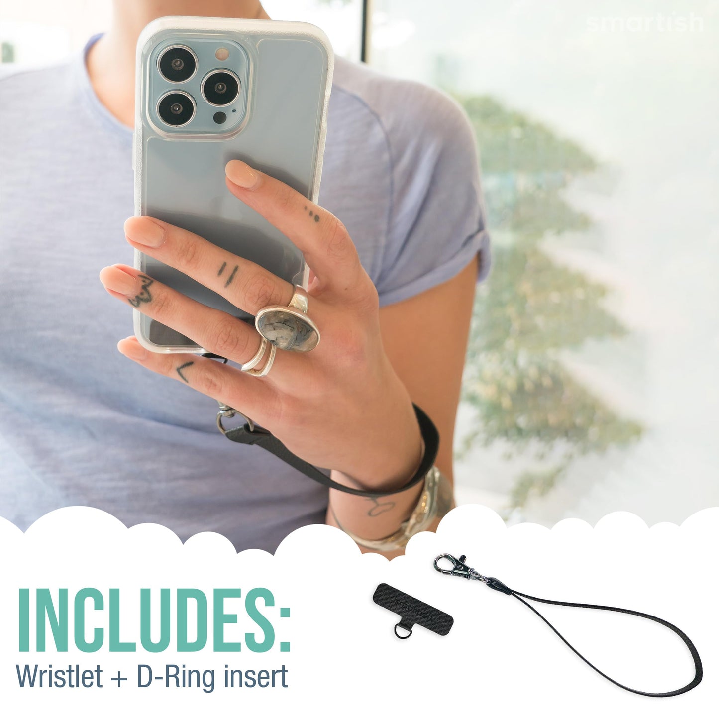 Smartish Phone Wristlet - Case Clinger - Universal iPhone Holder with Detachable Wrist Strap Loop for All Phone Cases - Black Vegan Leather