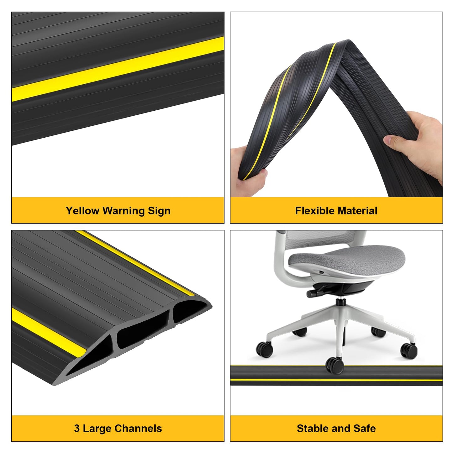 20 Ft Heavy Duty Floor Cord Cover Cable Protector, 3 Channels Protect Cords and Prevent a Trip Hazard- Conceal Wires at Home, Office, Warehouse