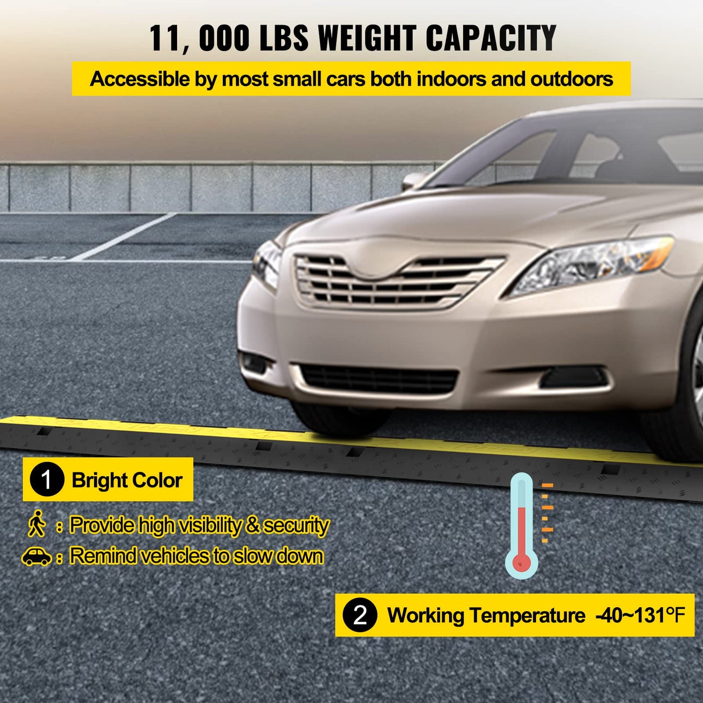VEVOR Cable Protector Ramp, 4 Packs 2 Channels Rubber Modular Speed Bumps Rated 11000 LBS Load Capacity, Protective Wire Cord Ramp Driveway Rubber