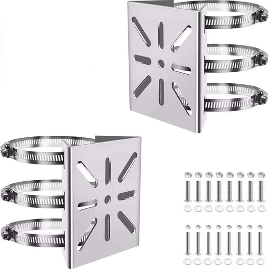 Clearhill Stainless Steel Pole Mount Bracket for Security Cameras, Vertical CCTV Camera Corner Bracket with Adjustable Straps (2)