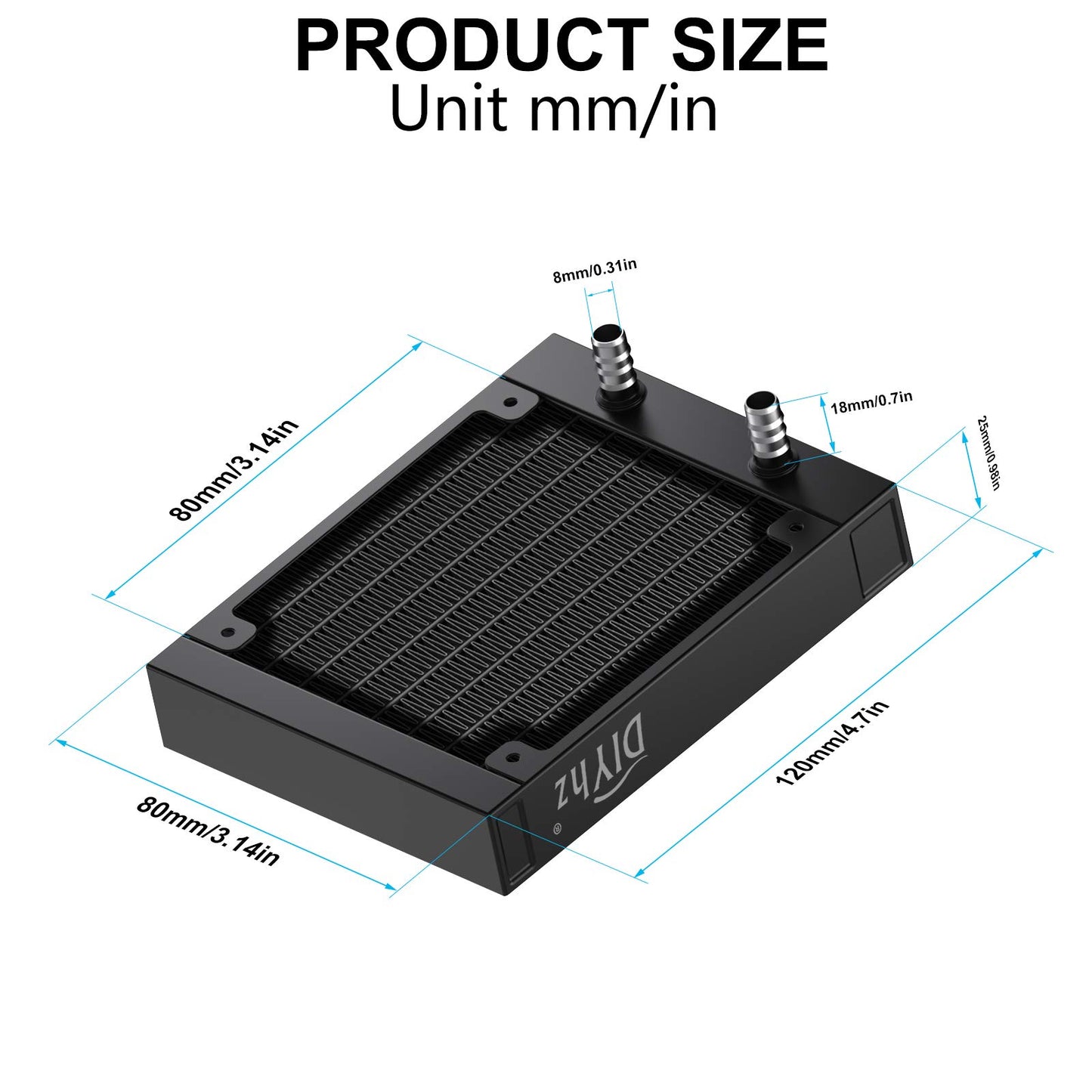 DIYhz Water Cooling Computer Radiator, 8 Pipe Aluminum Heat Exchanger Liquid Cooling Radiator Heat Sink 80mm with Fan for CPU PC Laser Water Cool