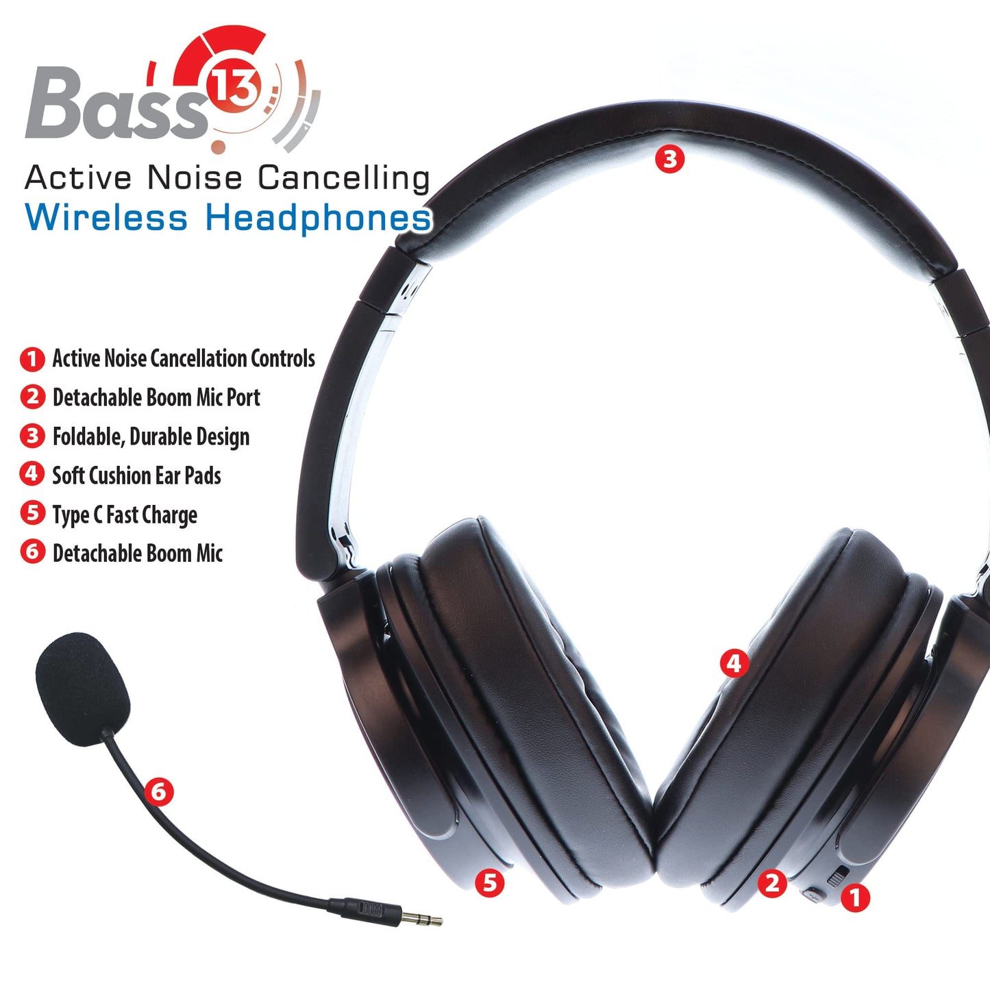 Maxell Active Noise Cancellation Headphone Detachable Boom Mic & Built-in Mic - Immersive Sound with Bluetooth ANC Headphones, 20dB Noise Reduction…