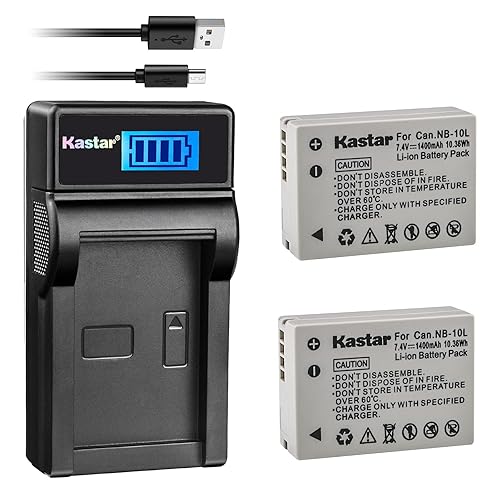 Kastar Battery (X2) & LCD Slim USB Charger for NB-10L, NB10L and PowerShot SX40 HS SX40HS, SX50 HS SX50HS, G1 X G1X, Powershot G15, PowerShot G16
