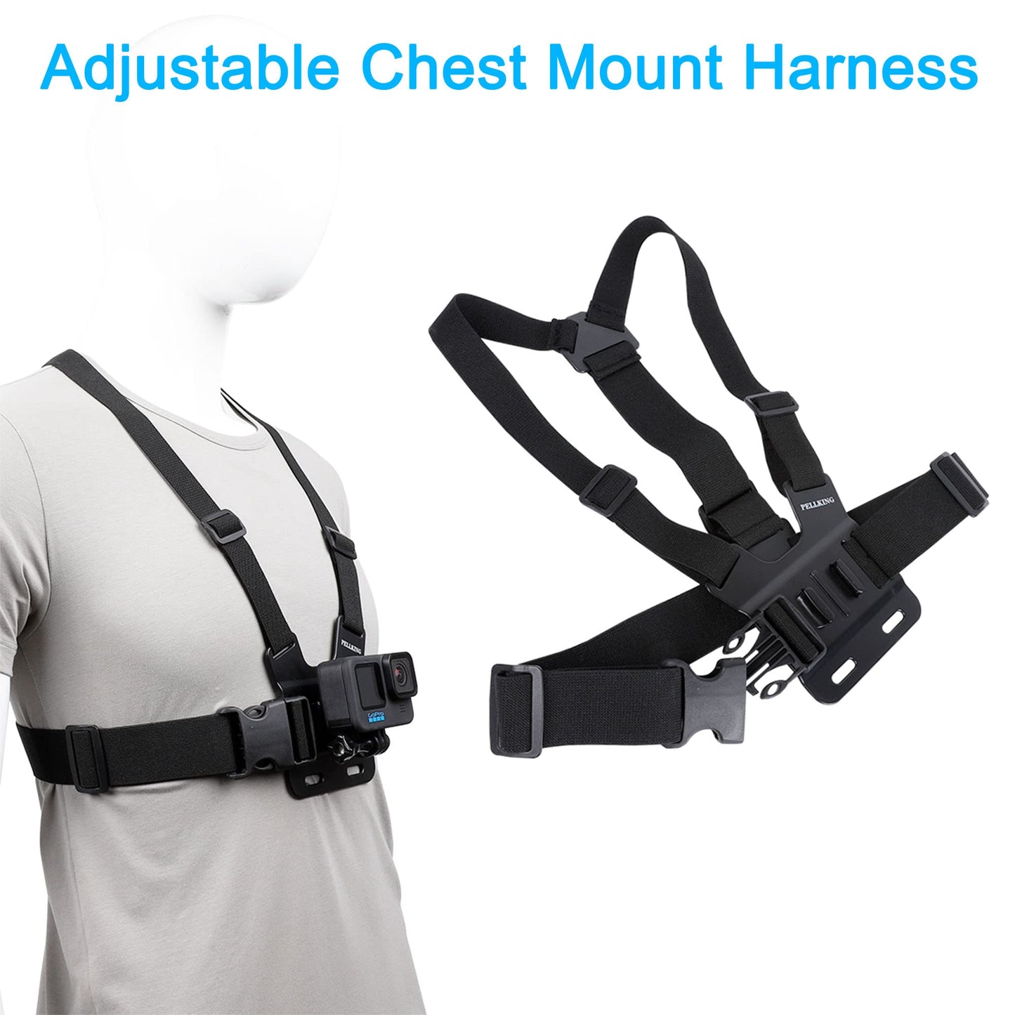Accessories Set for GoPro Hero 13/12/11/10/9/8/7/6/5/4,New Quick Release Head Strap Mount + Chest Mount Harness + Backpack Clip Holder + 360°Rotating