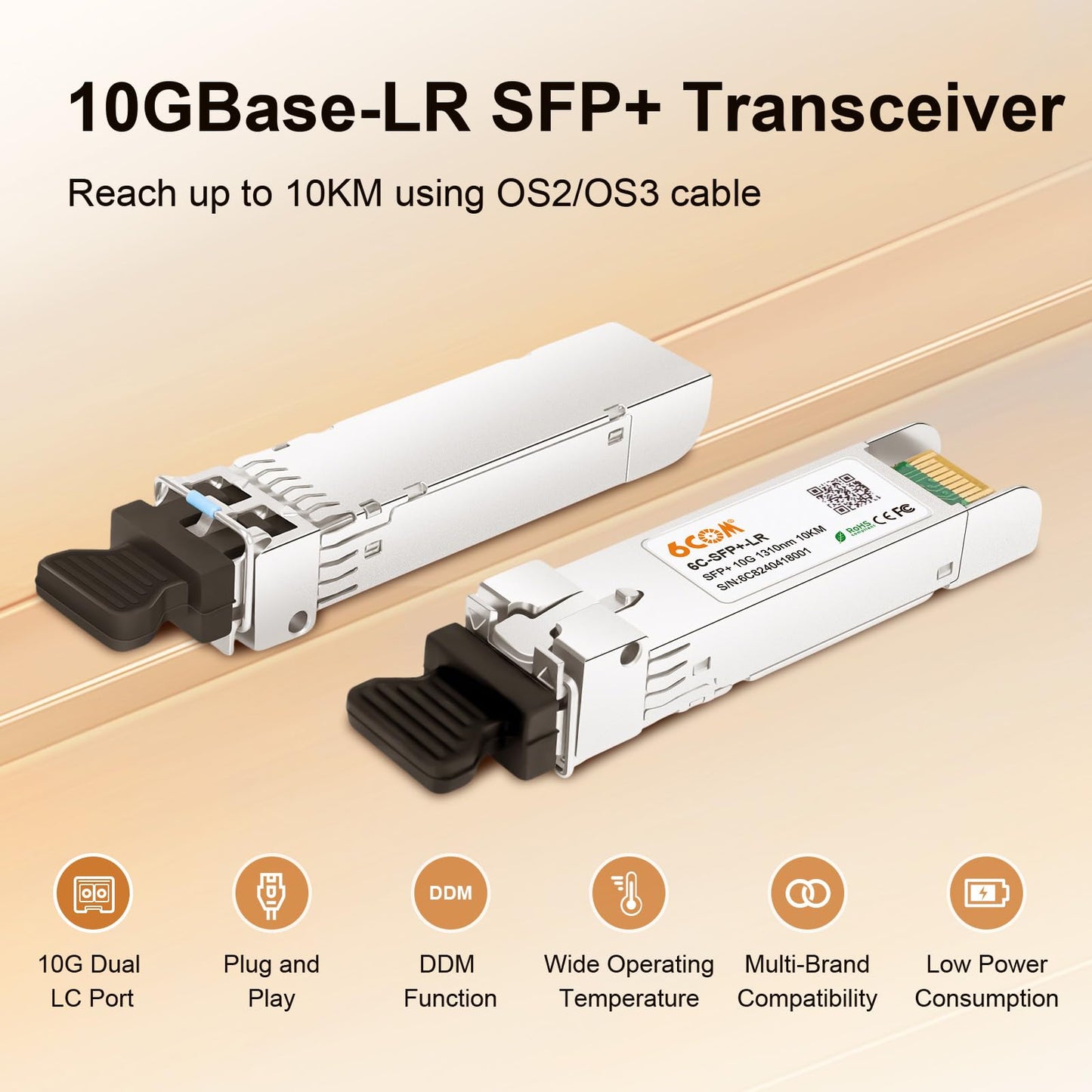 10Pack 10GBase-LR SFP+ Transceiver, 10G Dual LC Single Mode Module for Cisco SFP-10G-LR, Meraki MA-SFP-10GB-LR, Ubiquiti UF-SM-10G, Mikrotik, D-Link