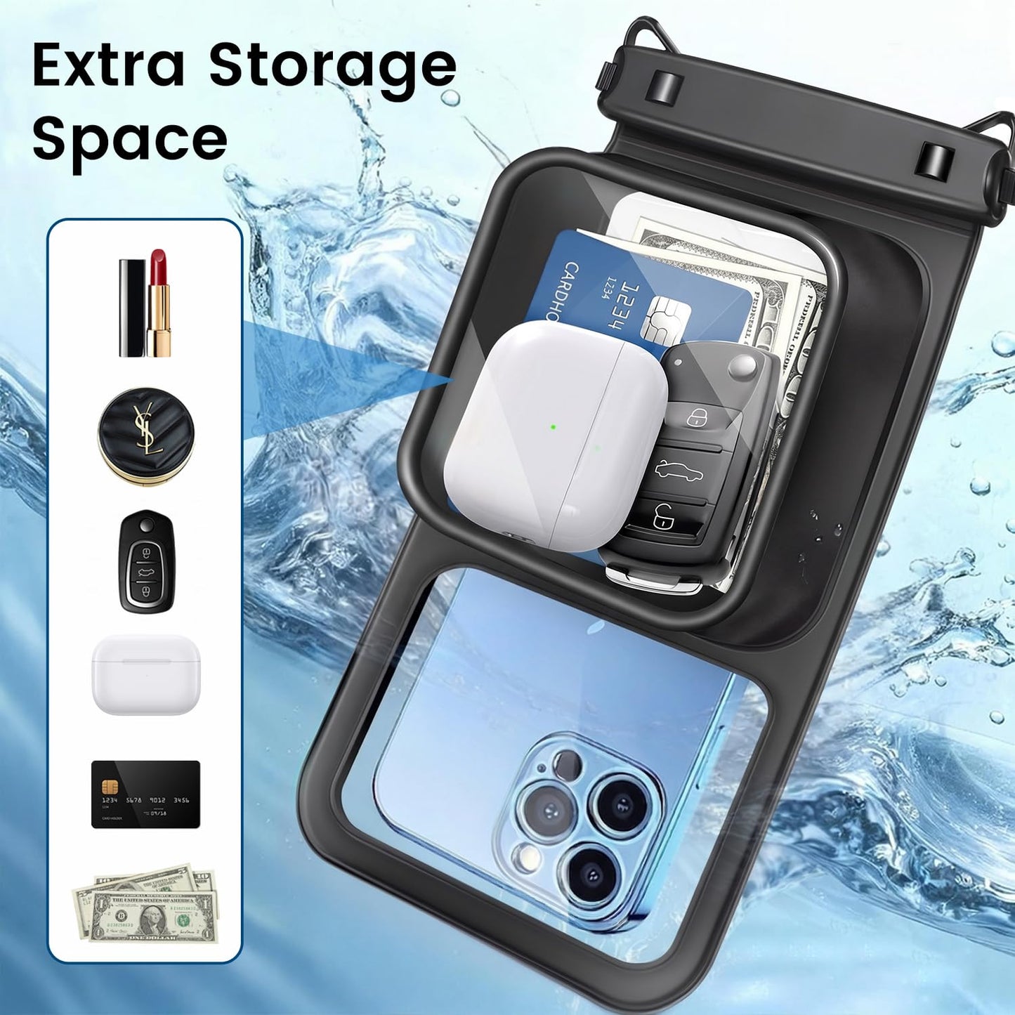 Niveaya [Floatable Floating Waterproof Phone Pouch 2 Pack-Up to 8.5", Large Space Adjustable Neck Lanyard Waterproof Phone Case, Phone Dry Bags