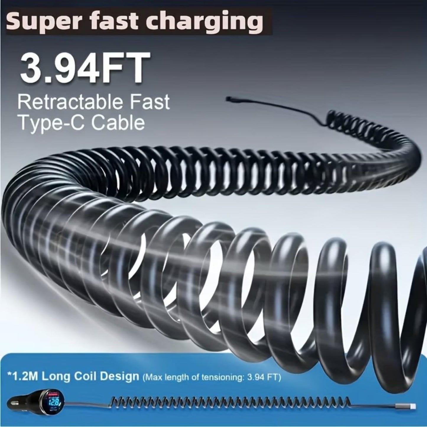 USB Type-C Fast Car Charger, Metal 3-Port Super Fast Charging Car Charger Adapter with PD & QC3.0, Built-in 6ft Type-C Cable, LED Display, Compatible