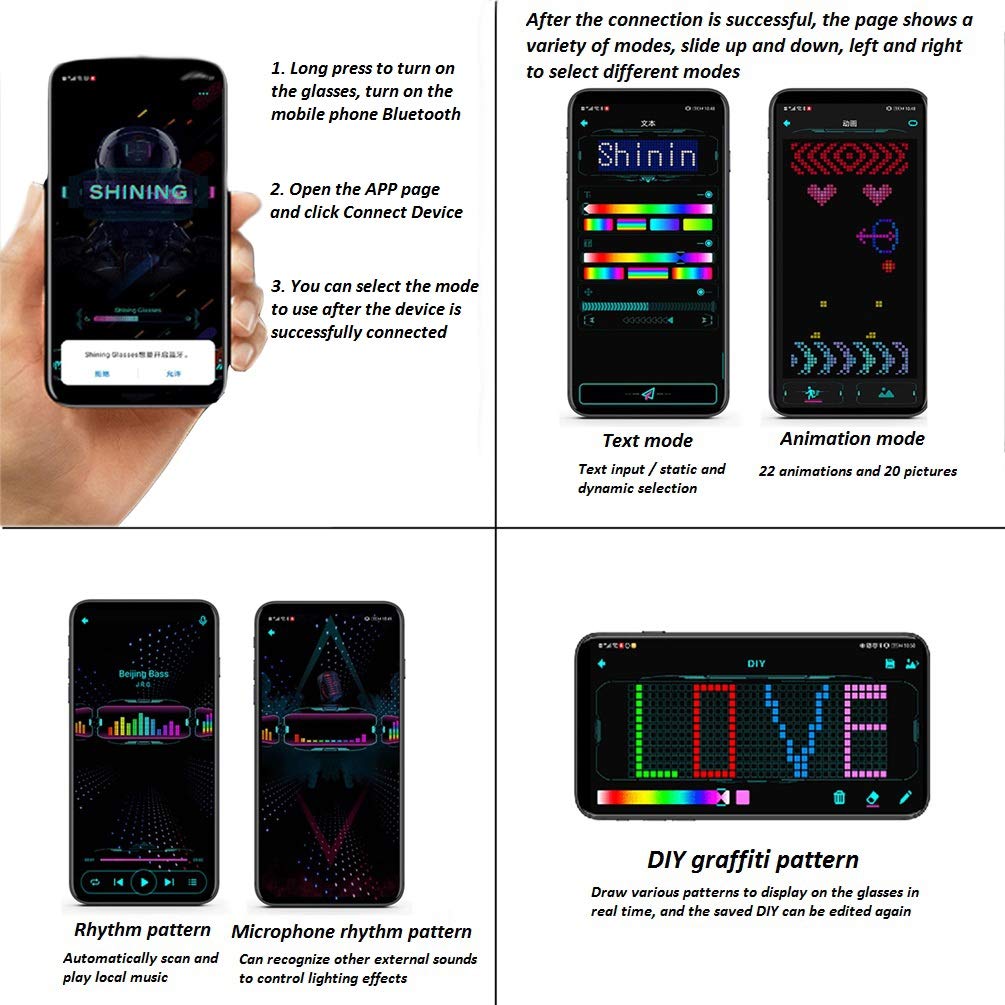 Keledz LED Customizable Glasses for Party, Adults RGB Fullcolor LED Glasses,USB Rechargeable Future Style Glasses for Nightclub, Festivals, Raves