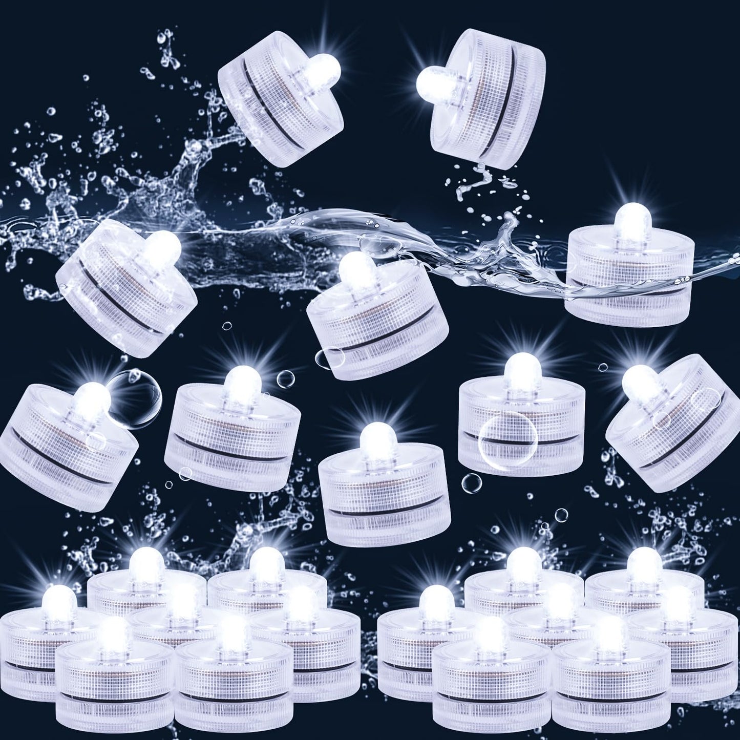 JINHEZO Submersible LED Light, Tea Lights, Pond Underwater Small LED Lights, Battery Operated 125 Hours, for Wedding Home Vase Festival Party