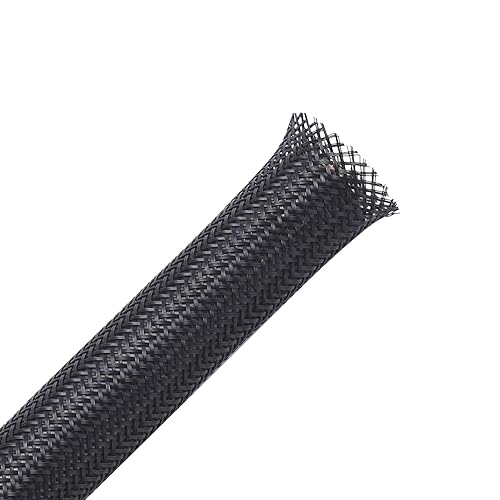 100ft - 1/2 inch PET Expandable Braided Sleeving - Black - Alex Tech Braided Cable Sleeve
