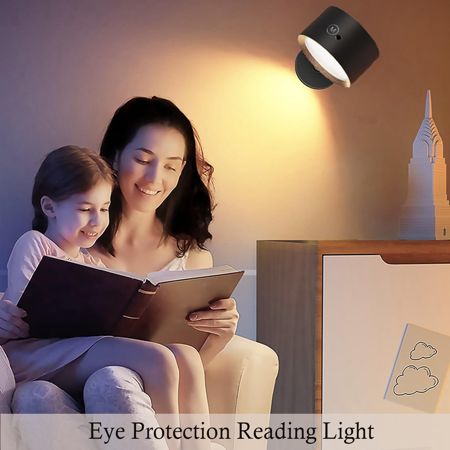 Yuewilai LED Reading Lights, Rechargeable USB Wall Mounted Sconces 3 Color Temperatures, 360° Rotate Magnetic Ball LED Wall Mounted Cordless Lamp