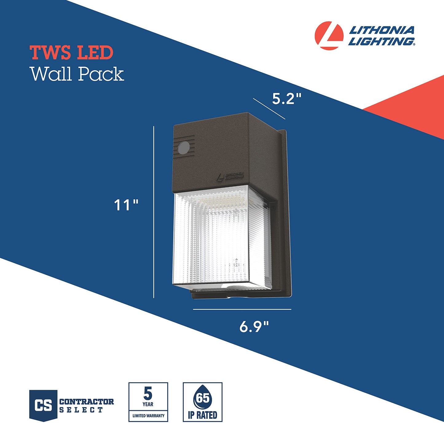 Lithonia Lighting 7" Mini LED Wall Pack Outdoor Light Fixture, 3-Way Selectable CCT 3000K/4000K/5000K, Adjustable Lumens, Dusk to Dawn Photocell