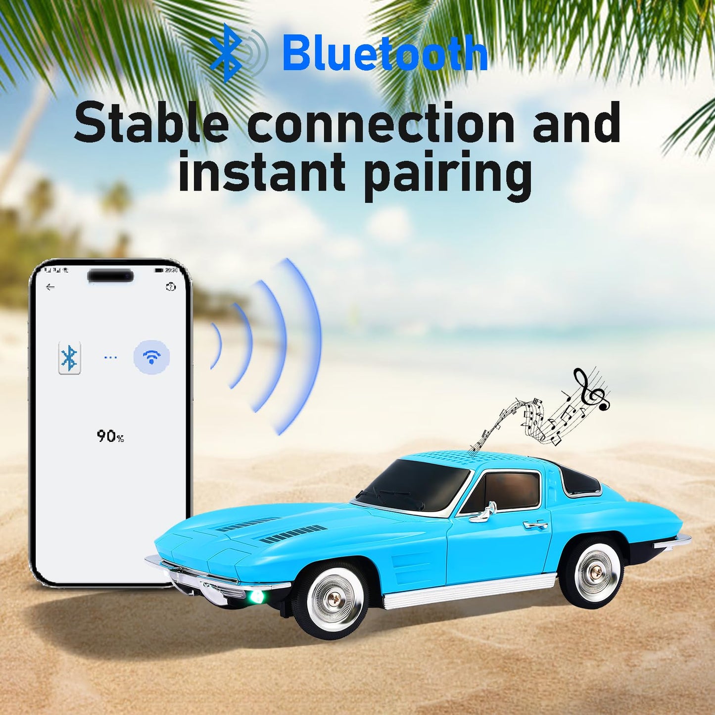 WSTER WS-1969 Retro Sports Car Bluetooth Replica Speaker - Portable Wireless Model with HD Sound, TWS Stereo Pairing, FM Radio, USB/TF Playback, LED
