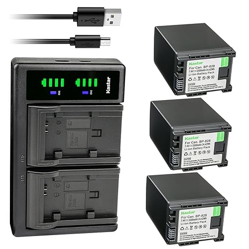 Kastar 3-Pack BP-828 BP828 Battery and LTD2 USB Charger Replacement for Canon XF400 XF405 XA10 XA11 XA15 XA20 XA25 XA30 XA35 XA40 XA45 XA50 XA55 VIXIA