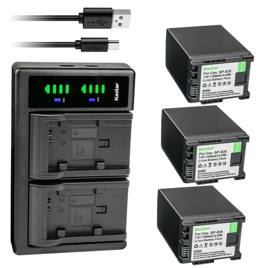 Kastar 3-Pack BP-828 BP828 Battery and LTD2 USB Charger Replacement for Canon XF400 XF405 XA10 XA11 XA15 XA20 XA25 XA30 XA35 XA40 XA45 XA50 XA55 VIXIA