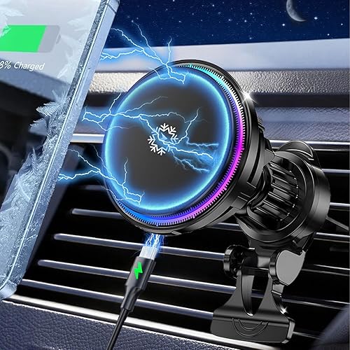 Upgraded TEC and Fan Phone Cooling Magnetic Wireless Car Charger, for MagSafe Car Charger Mount, RGB, Air Vent 15W Fast Charging Car Phone Holder