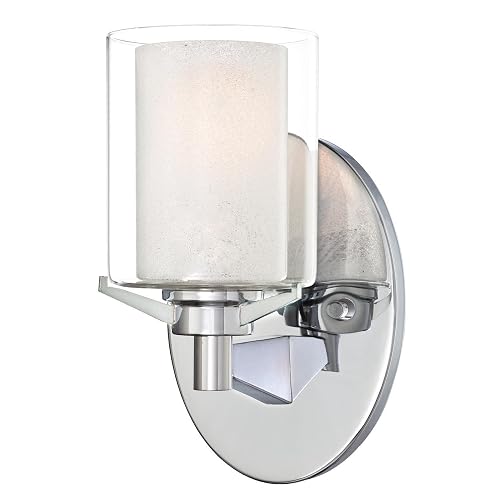 Westinghouse 6331500 Glenford One-Light Indoor Wall Fixture, Chrome Finish with Ice Inner and Clear Glass Outer Shade