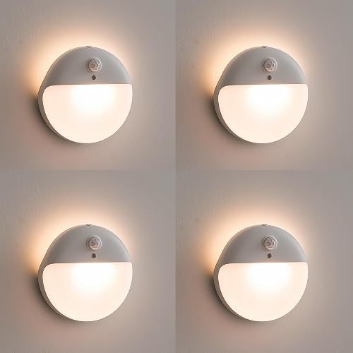 YUNLEX 4 Pack Stair Lights Indoor, 2.6" Small Stick on Lights, Dimmable Motion Sensor Night Light, 3 Light Modes, Portable Battery Night Light