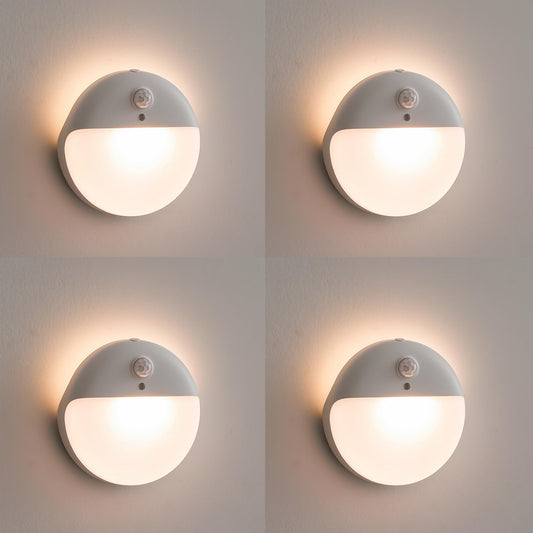 YUNLEX 4 Pack Stair Lights Indoor, 2.6" Small Stick on Lights, Dimmable Motion Sensor Night Light, 3 Light Modes, Portable Battery Night Light