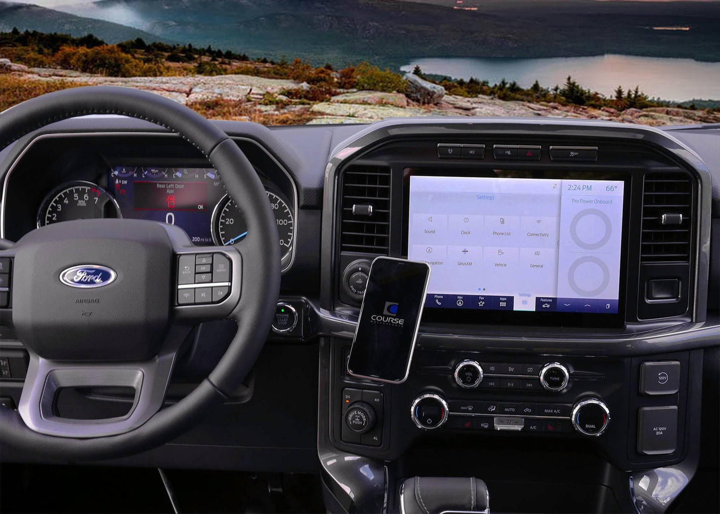 Course Motorsports Direct Fit Phone Mount: Ford F-150 (2021+, Lighting XLT, 2024 Raptor) Right- Magsafe Head - Charging