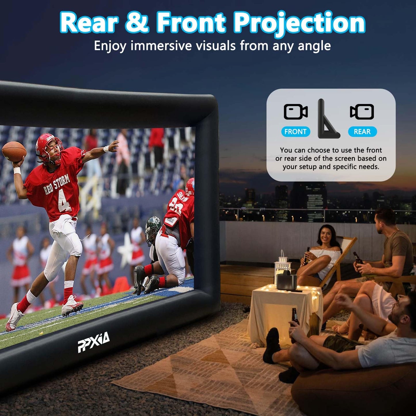 PPXIA Inflatable Movie Screen Outdoor Projector Screen for Outside 20ft, Blow Up Screens Front and Rear Projection with Air Blower, Best for Movie