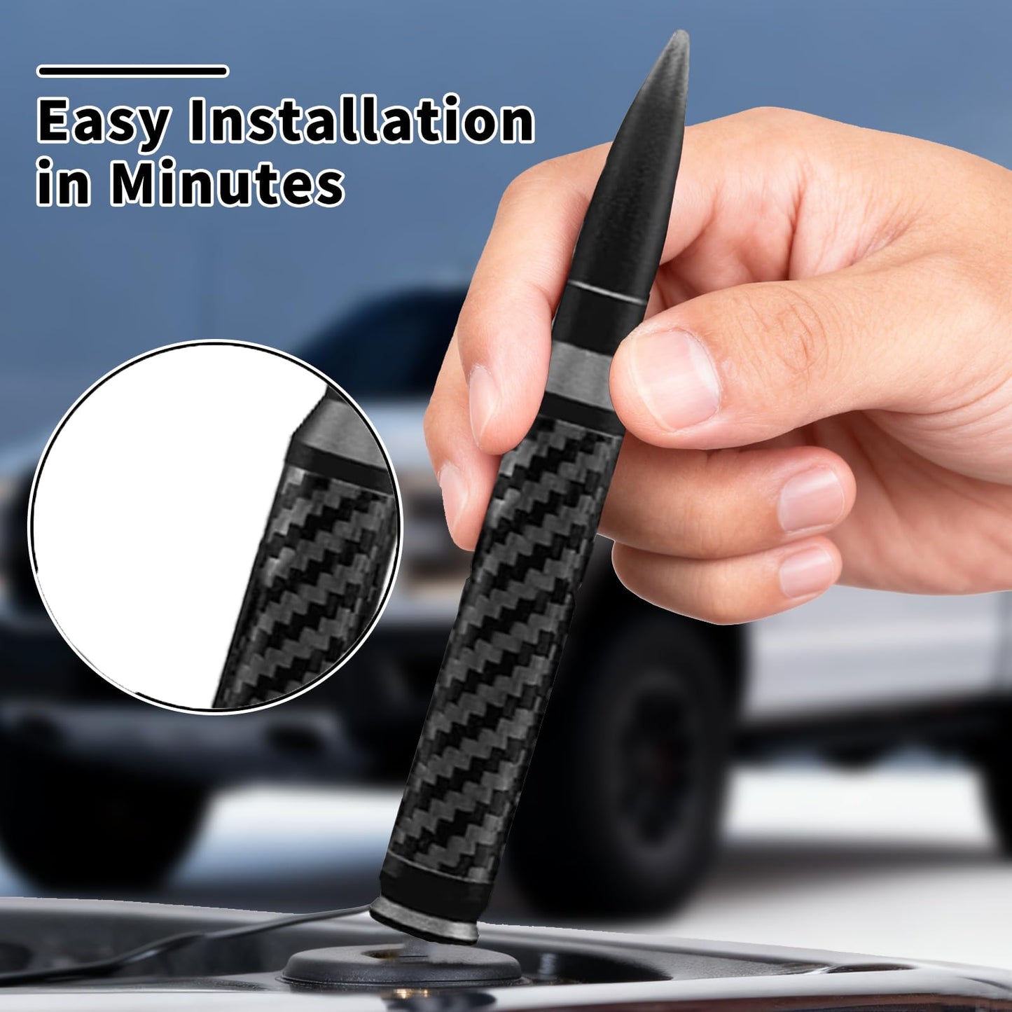 Anodized 5" Short Black Carbon Fiber Truck Antenna-Fits Chevy Silverado & GMC Sierra 1500 2500 3500|Billet Aluminum, UV & Chip Resistant, Safe for Car