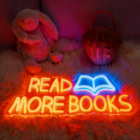 Read More Books Neon Sign, Dimmable LED Wall Decor, USB Powered Acrylic Bookish Light for Bedroom, Library, Reading Nook, Classroom & Book Lover Gift